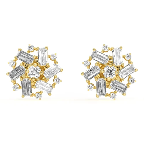 Emerald-Round Floral Diamond Earrings