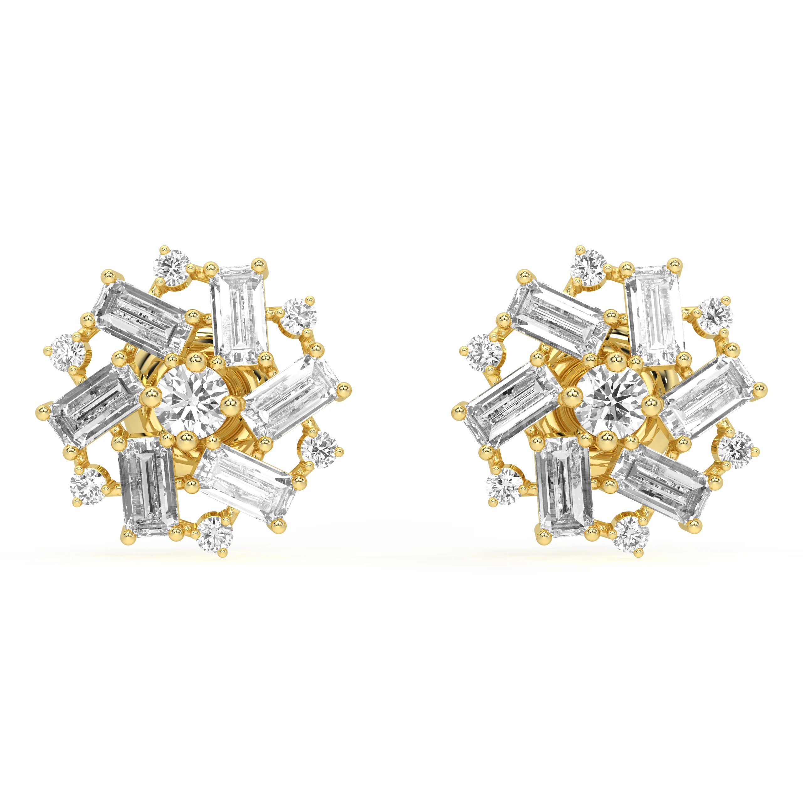 Emerald-Round Floral Diamond Earrings