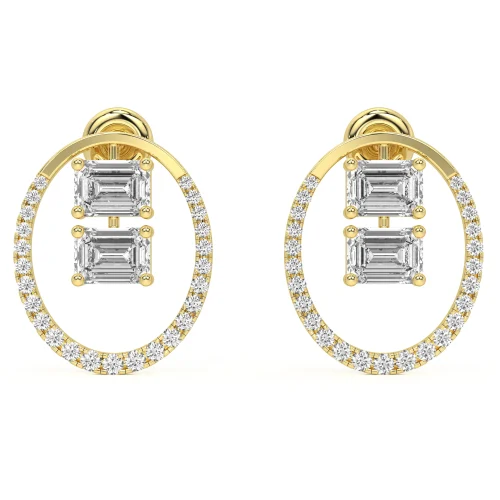 Fancy Emerald-Round Diamond Earrings