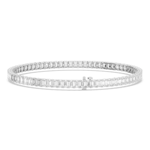 Round-Emerald Diamond Tennis Bracelet White Gold Front View