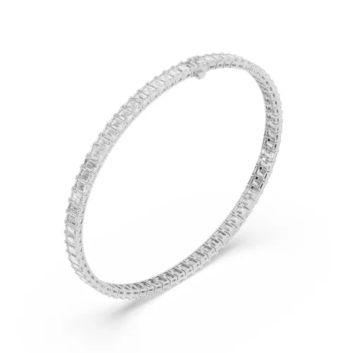 Round-Emerald Diamond Tennis Bracelet White Gold Side View