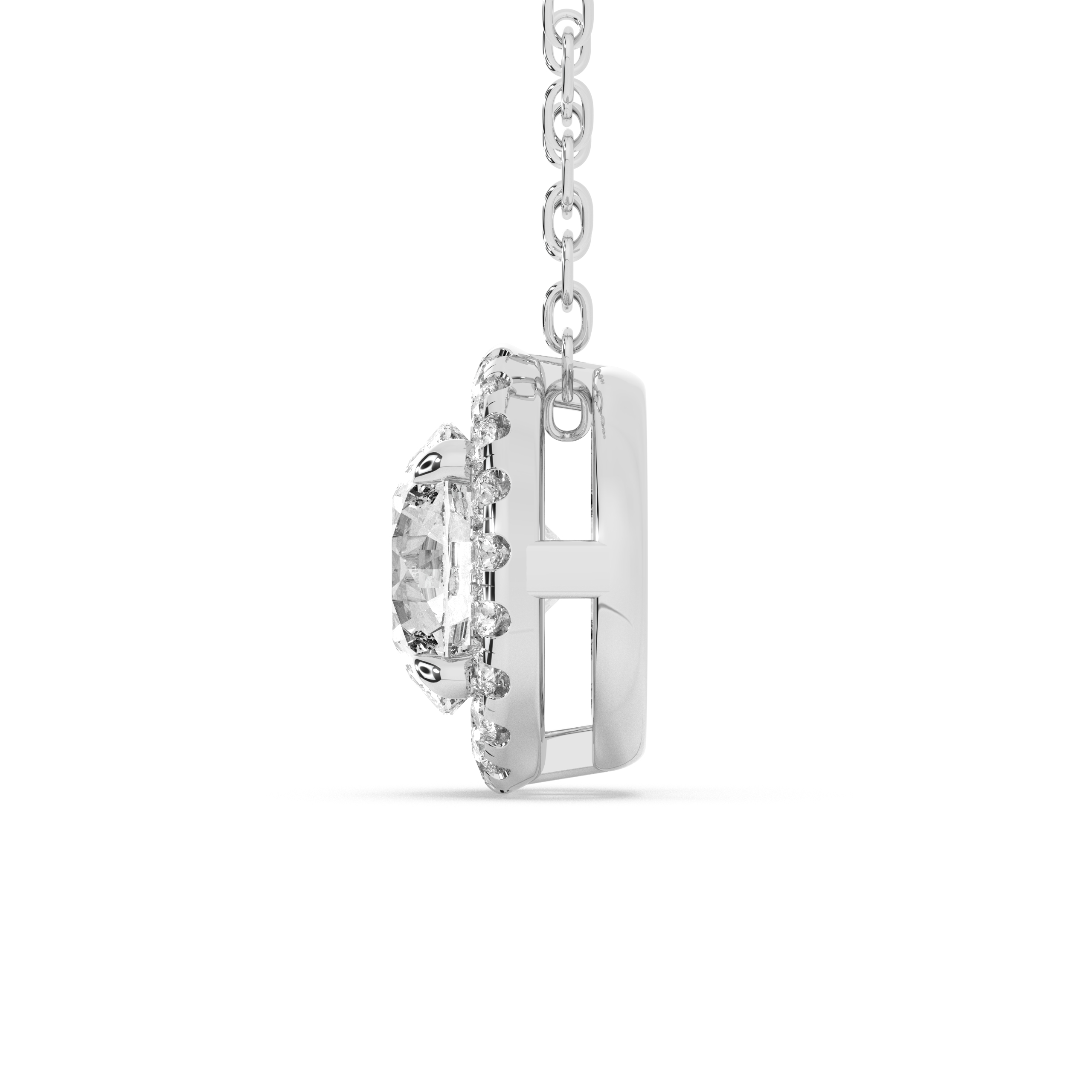 Halo Round Diamond Pendant White Gold Side View
